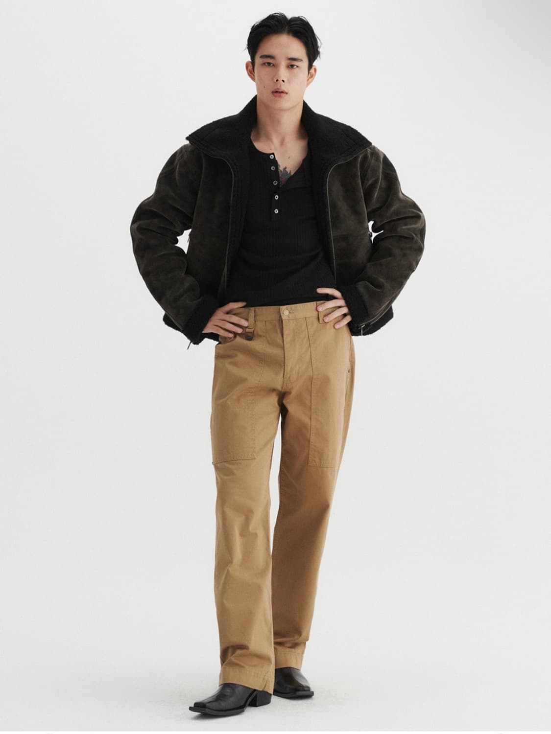 르마드 스웨이드 하이넥 무스탕 상품이미지4