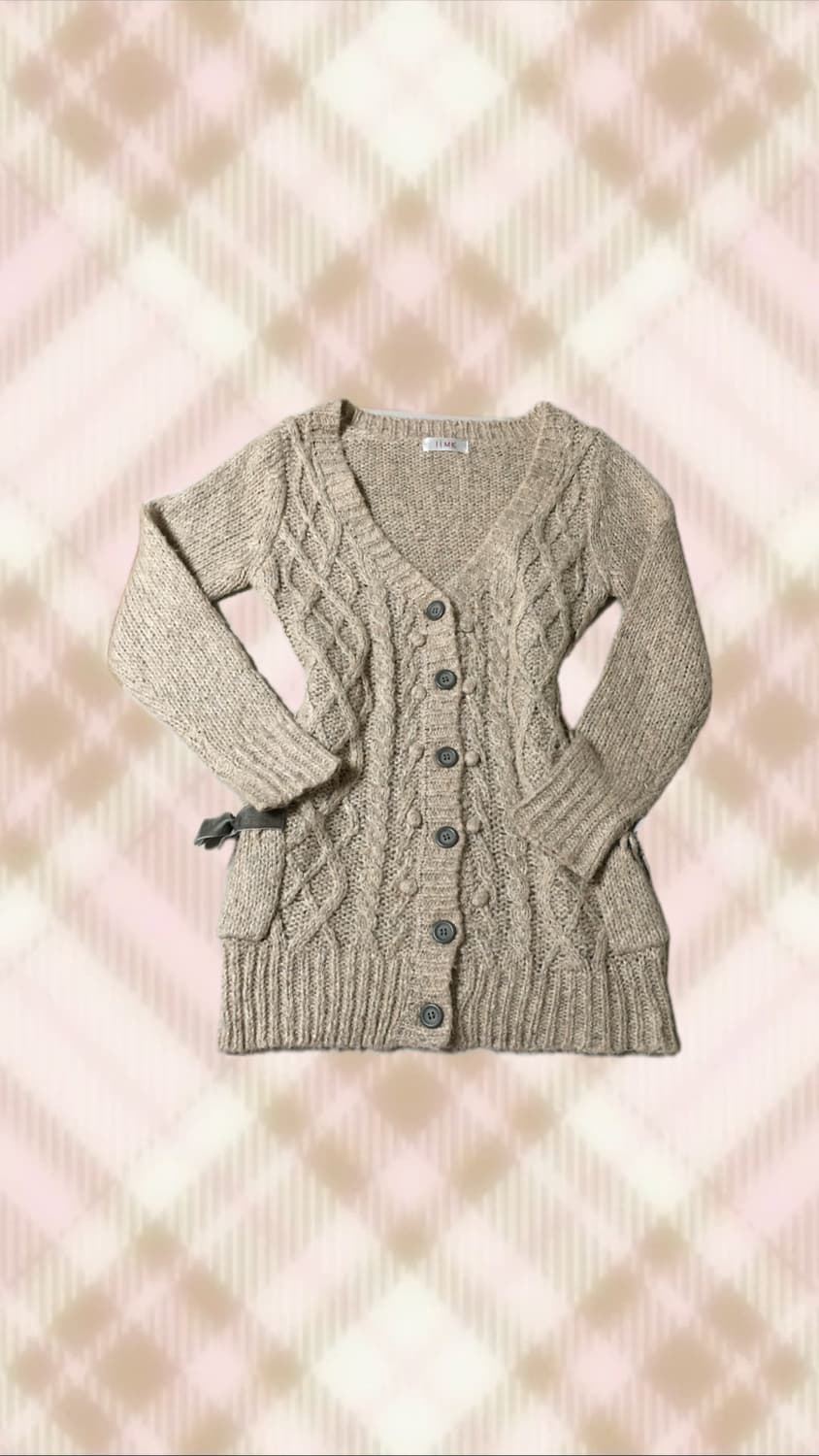핑크 베이지 꽈배기 리본 니트 가디건 히메 라떼 갸루 러블리 로걀 빈티지 상품이미지1