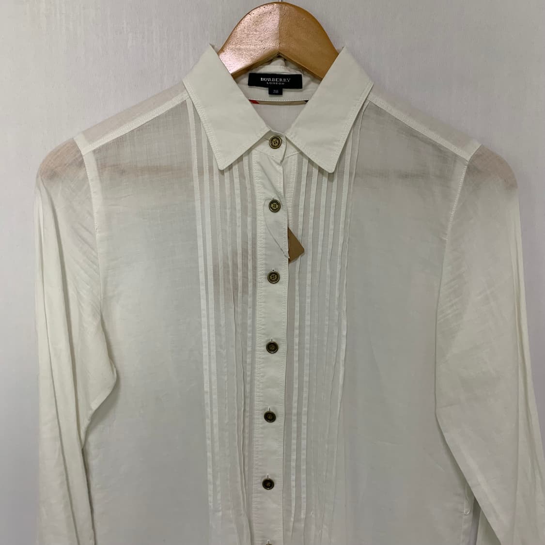 버버리 런던 아이보리 러플 빈티지 드레스 셔츠 여성 38 린넨 혼방 상품이미지7