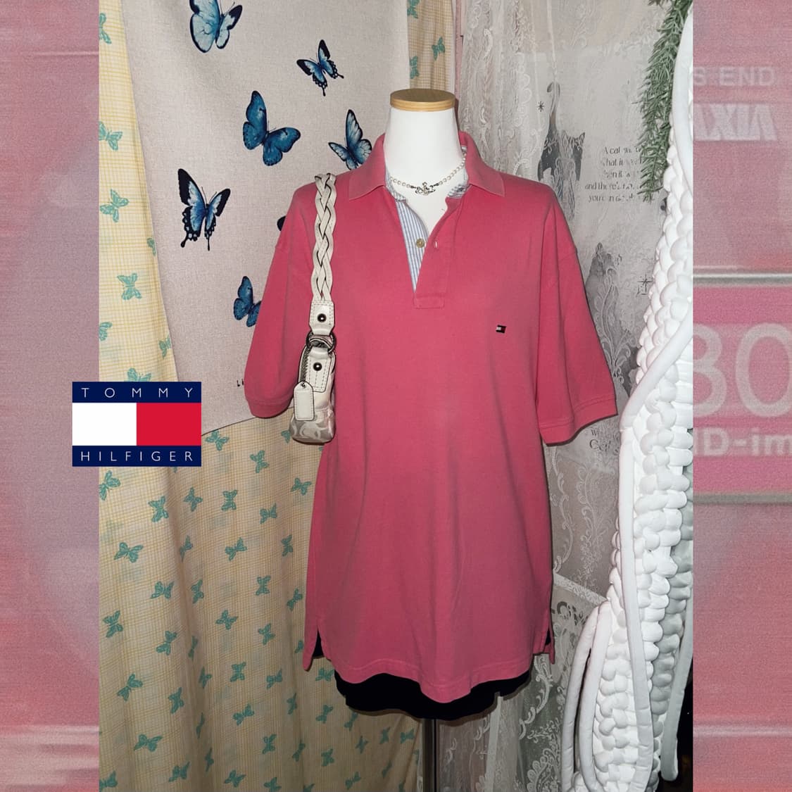 타미 핑크 오버핏 카라 티셔츠 상품이미지5