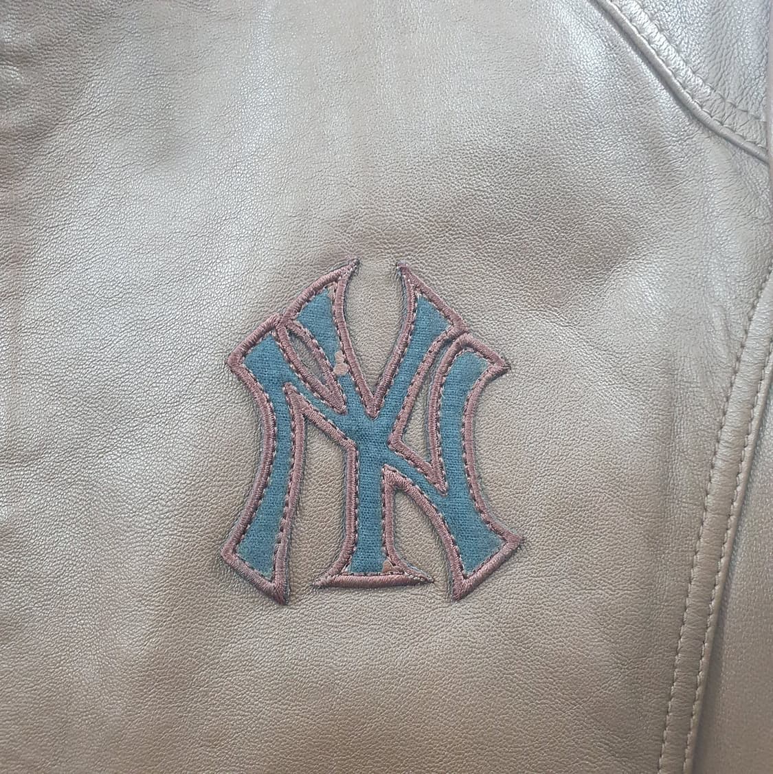 L MLB 남성 브라운 뉴욕양키스 양가죽 봄버 레더 자켓 상품이미지4
