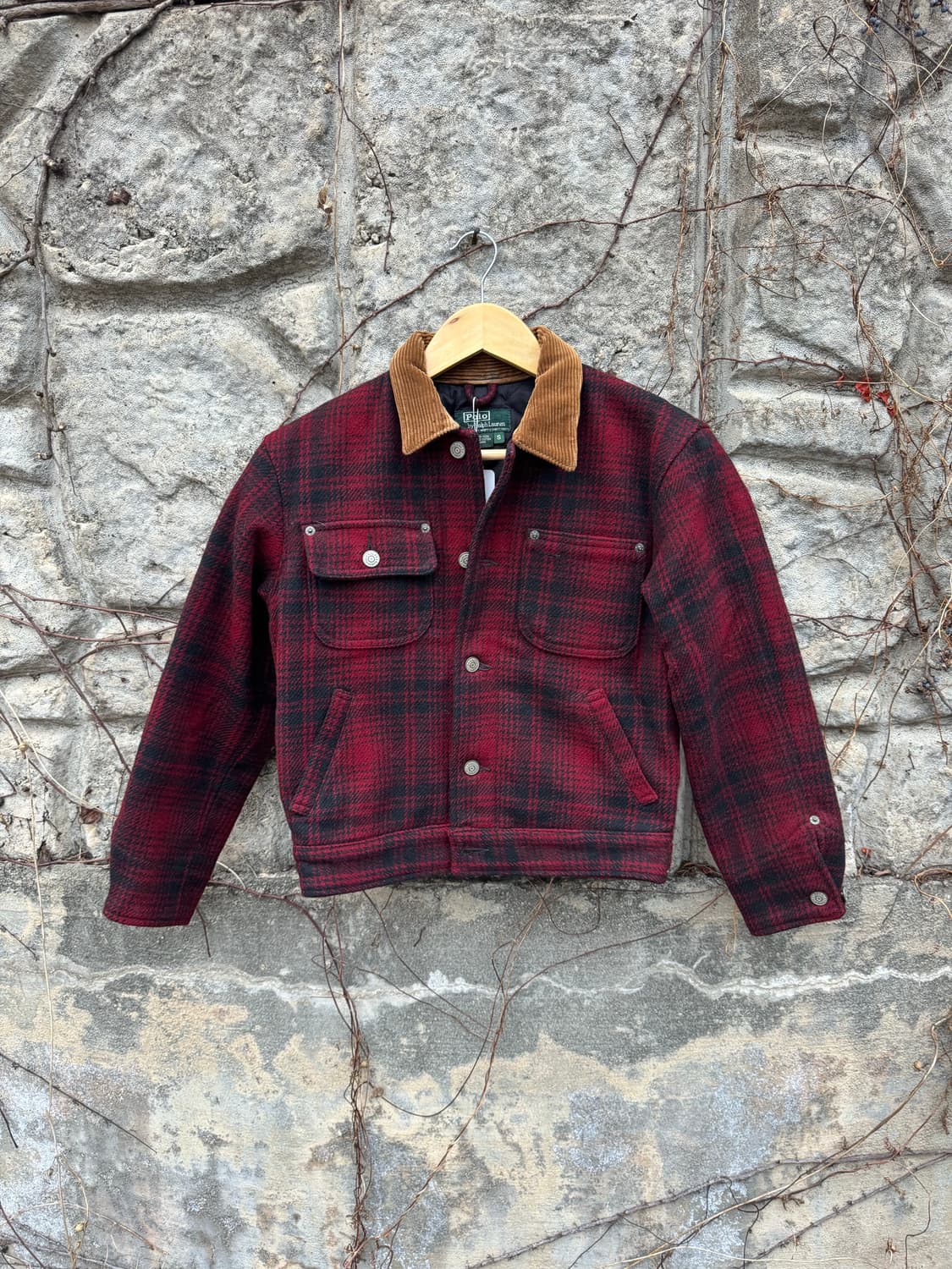 80s 폴로 랄프로렌 버팔로 체크 울 코듀로이 카라 덩가리 자켓 상품이미지1