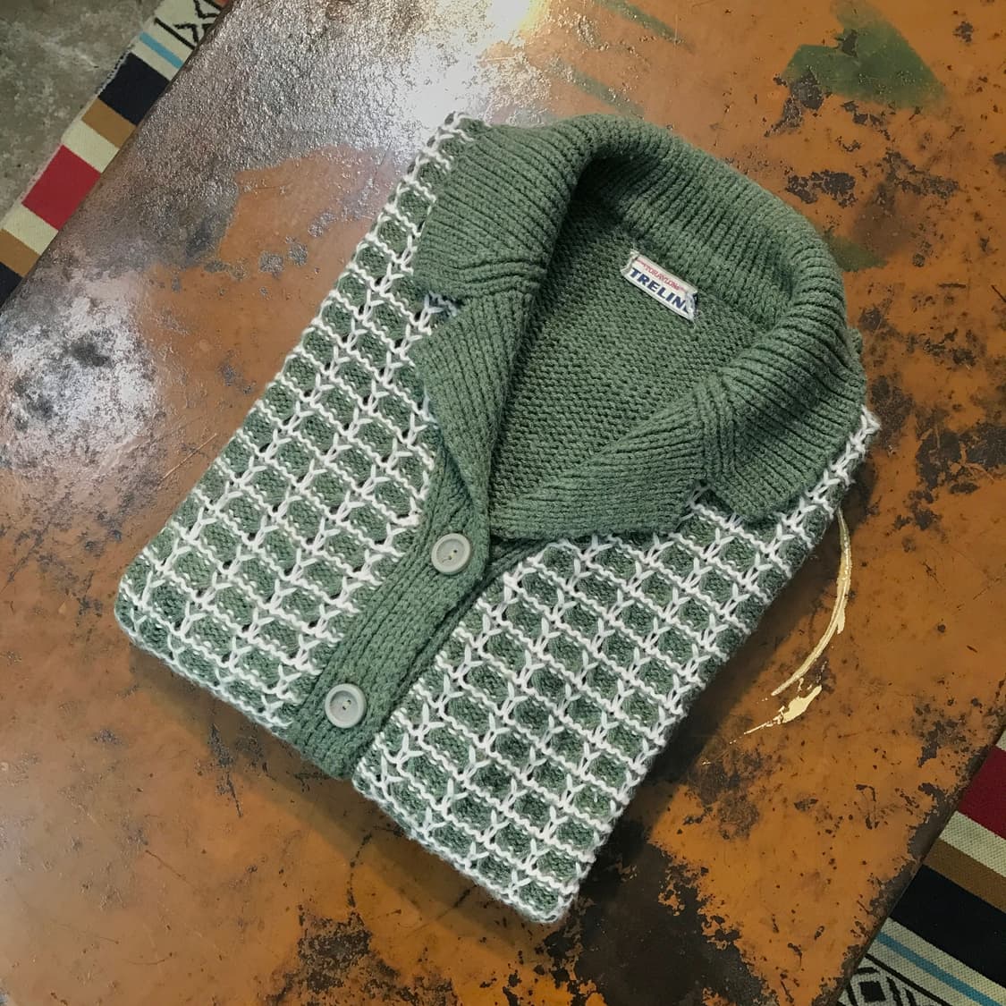 Japan 빈티지 카키 그린 하찌 카라 니트 가디건 여성 55 66 상품이미지1