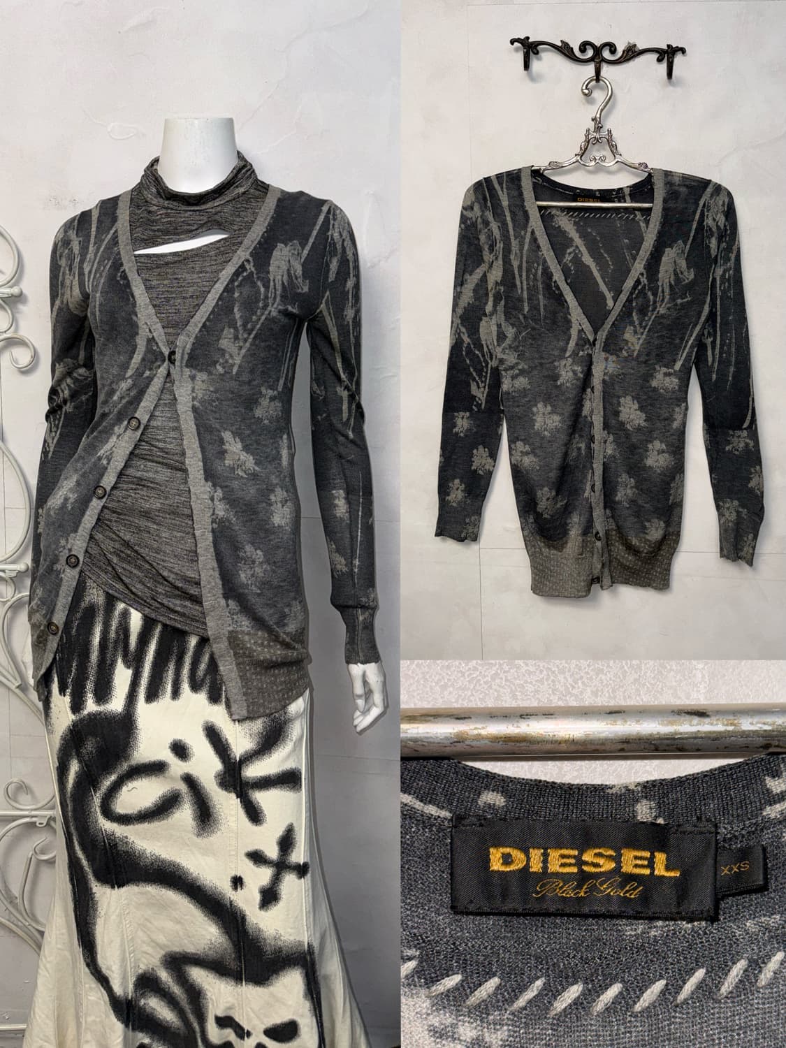 DIESEL BLACK GOLD charcoal floral 가디건 상품이미지1