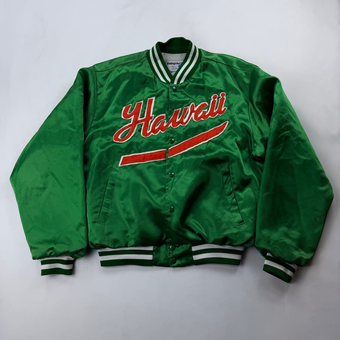 90s swingster 하와이 그린 새틴 봄버 자켓 상품이미지1