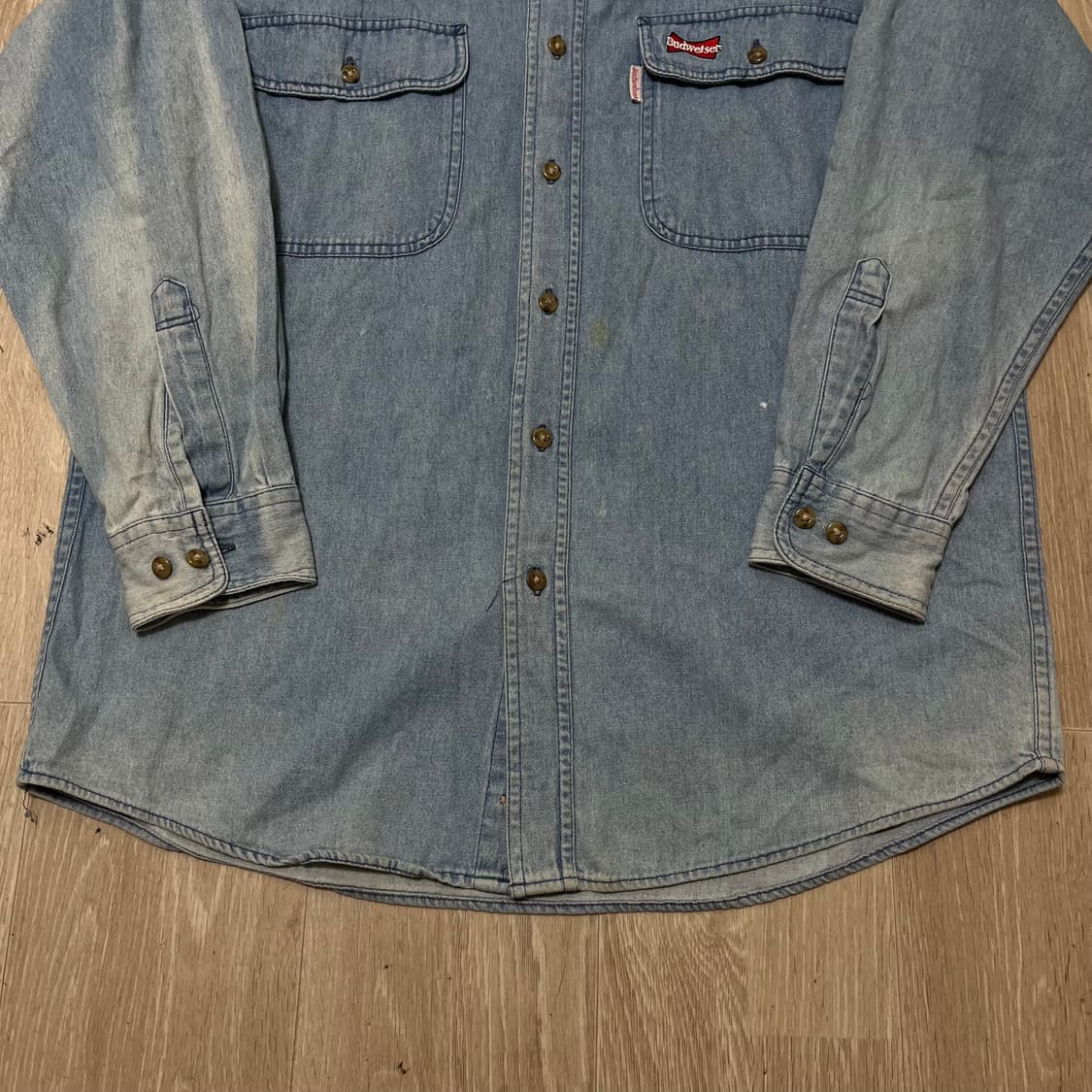 버드와이저 Budweiser 빈티지 자수 로고 데님 셔츠 M/95 상품이미지8