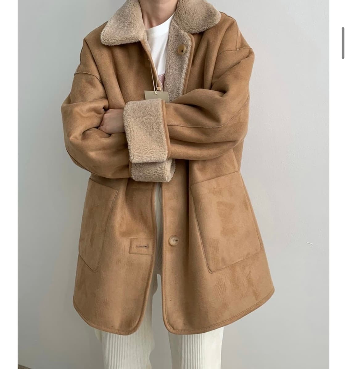 베이지보울 리버시블 하프 무스탕 베이지 상품이미지5