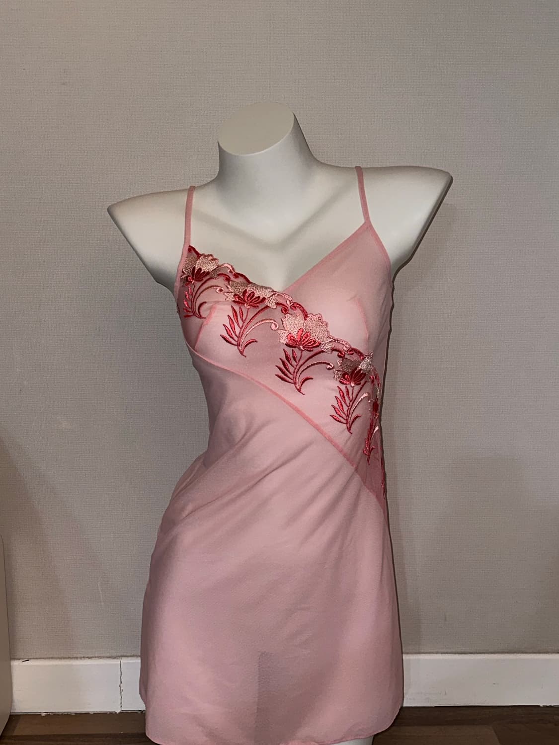 빈티지 핑크 시스루 플라워 오리엔탈 슬리브리스 원피스 상품이미지6