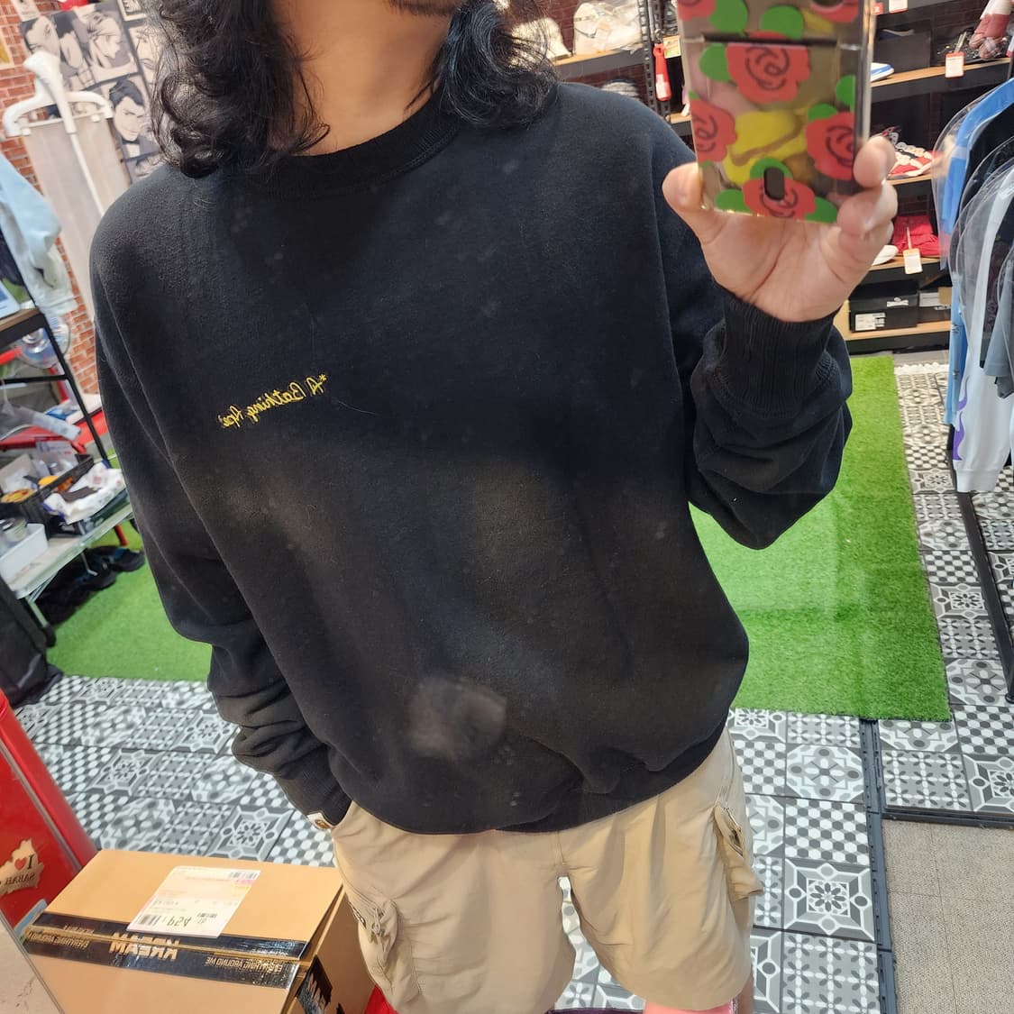 베이프 BAPE 빅로고 자수 블랙 맨투맨 L 상품이미지9