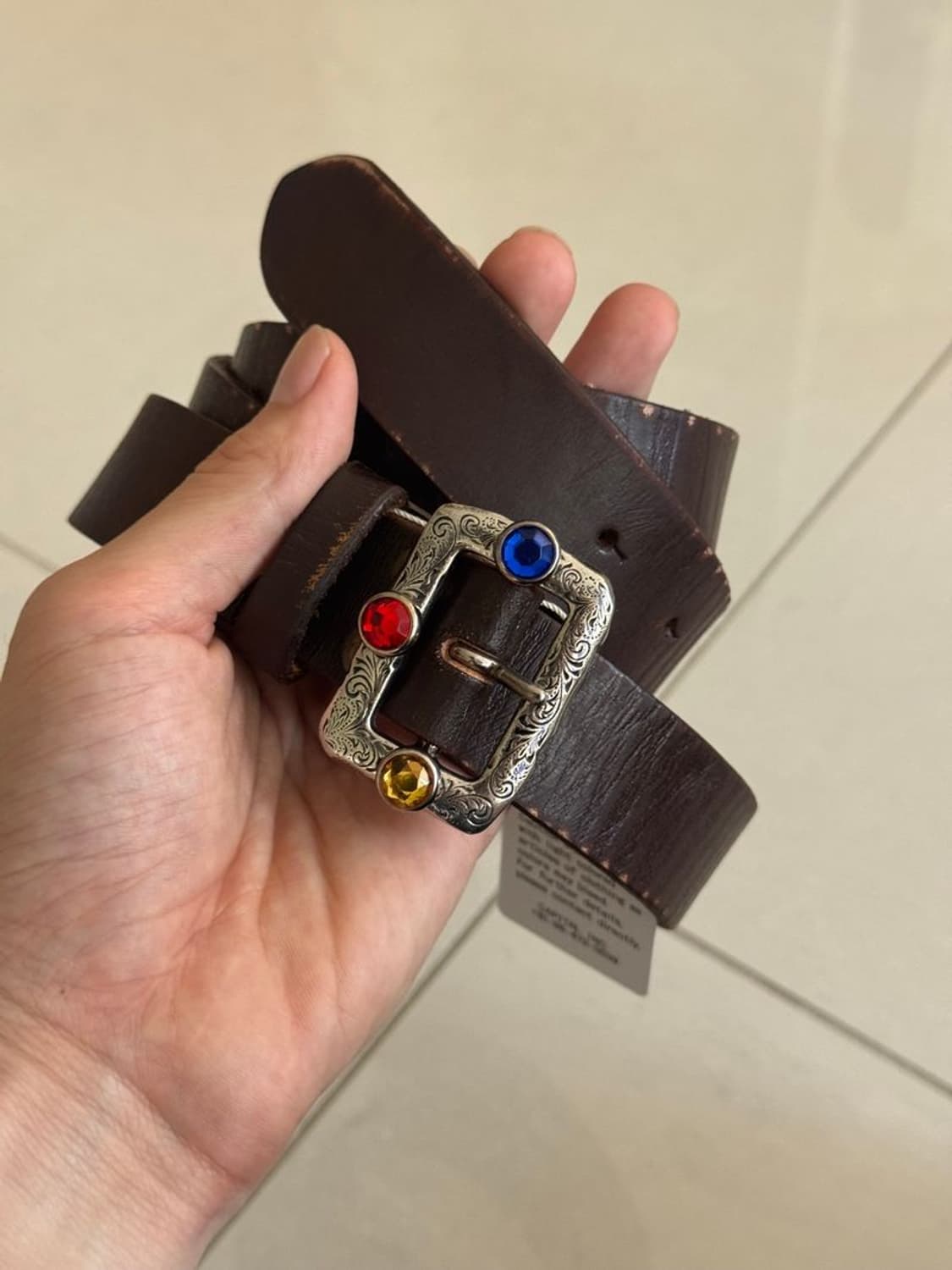 OIL LEATHER STUD'S BELT 디스코 버클 벨트 상품이미지1