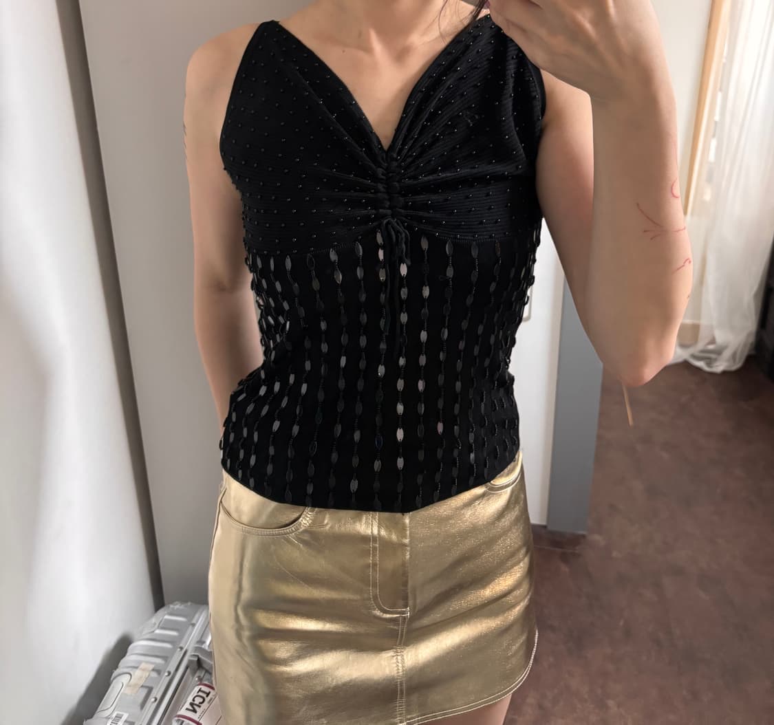 오츠 빈티지 블랙 도트 스팽글 나시 상품이미지1