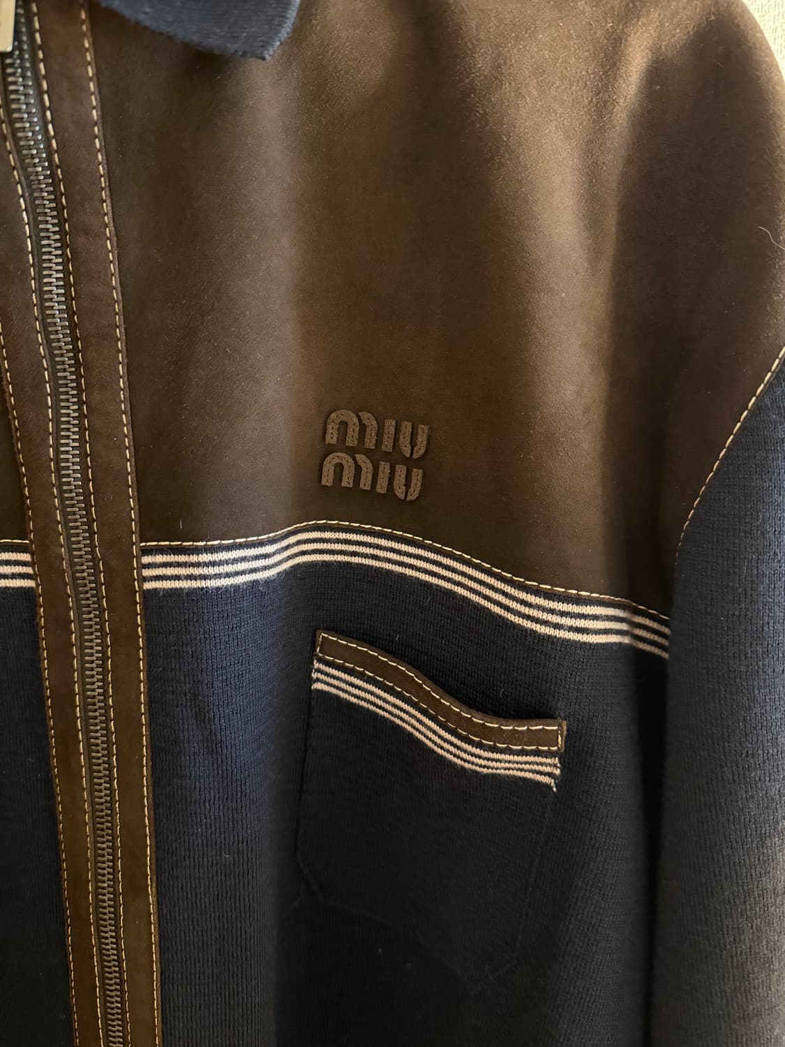 미우미우 miumiu 울 및 가죽 지퍼 가디건 38 사이즈 상품이미지8