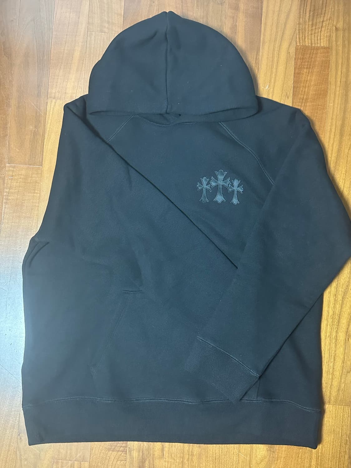 크롬하츠 나일론 세메터리 트리플 크로스 패치 CH 백 로고 후드 블랙 상품이미지2