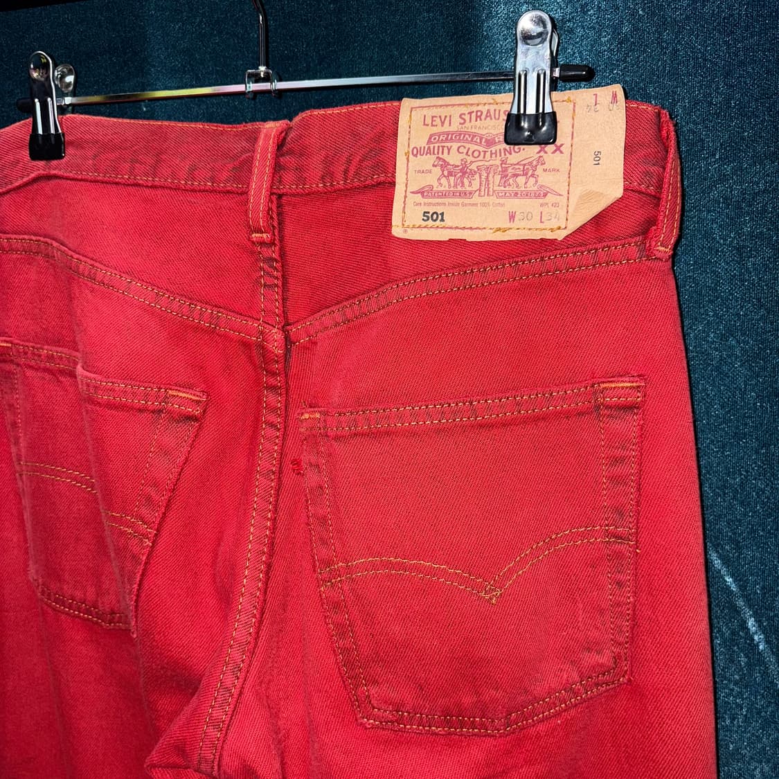 (29) 00s 리바이스 501 레드 데님 팬츠 made in USA 상품이미지4