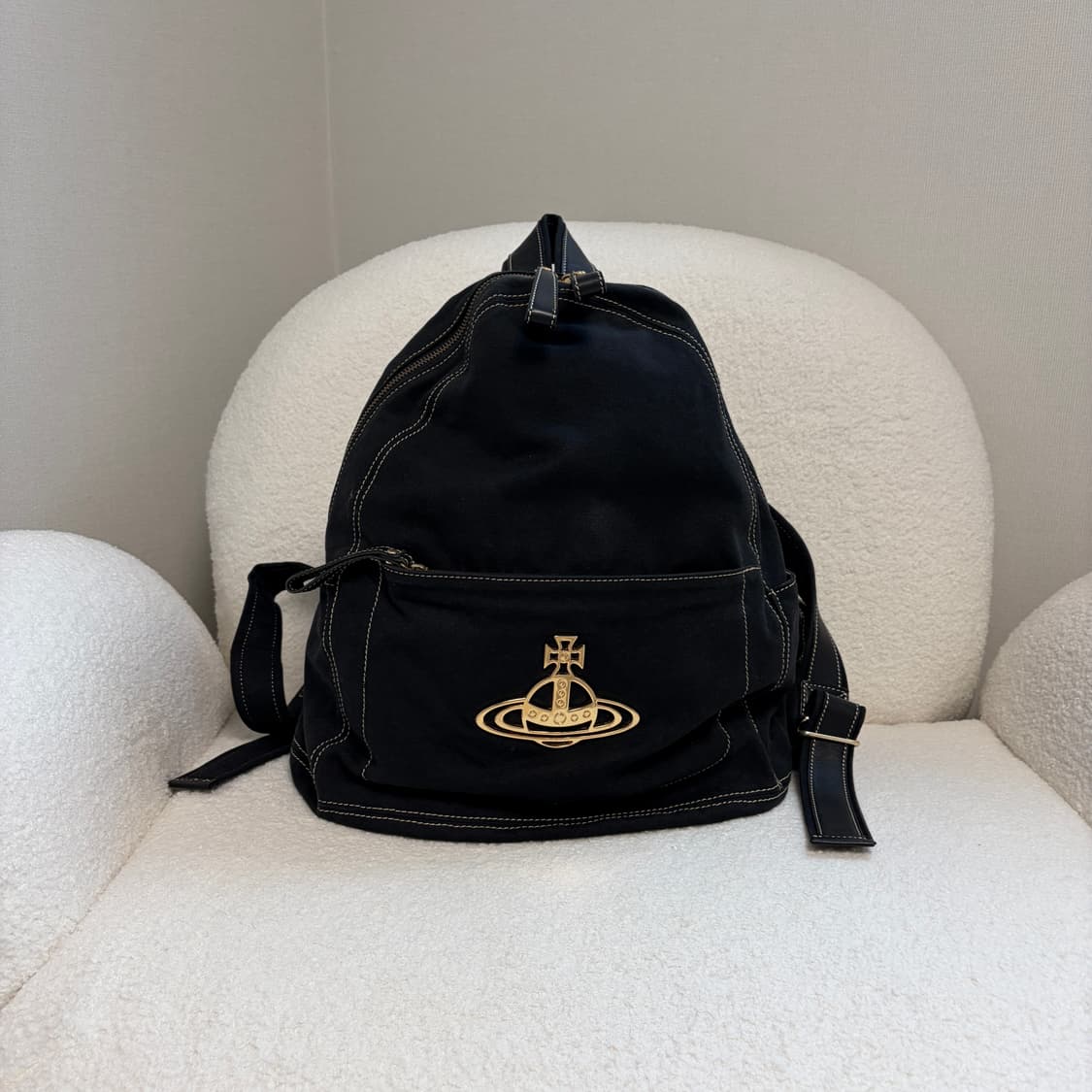 비비안웨스트우드 ORB금장 빅로고 코튼 백팩-블랙 상품이미지1