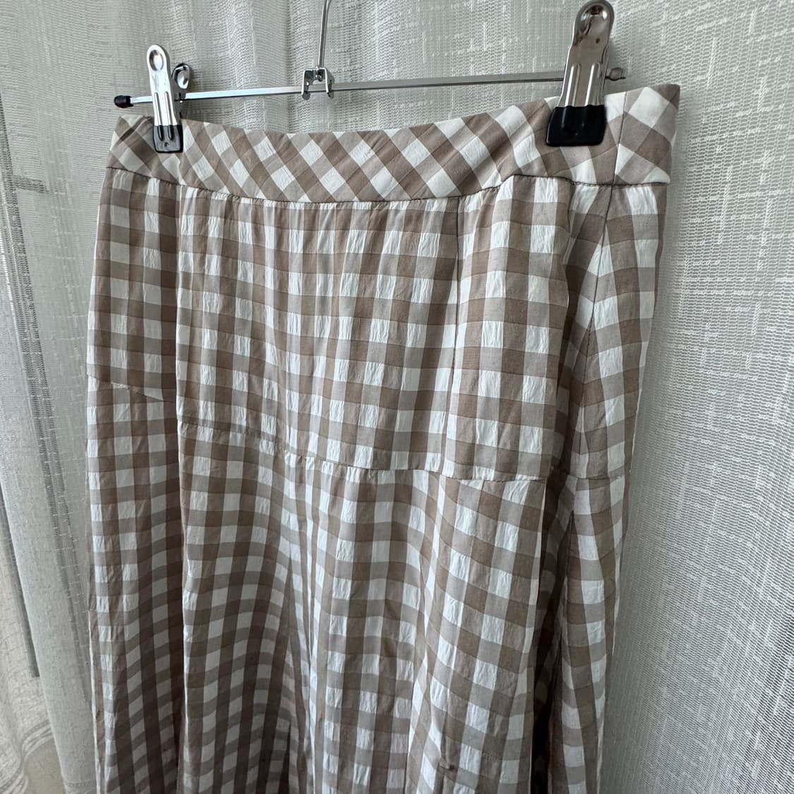 베이지 깅엄체크 롱스커트 프리사이즈 상품이미지5