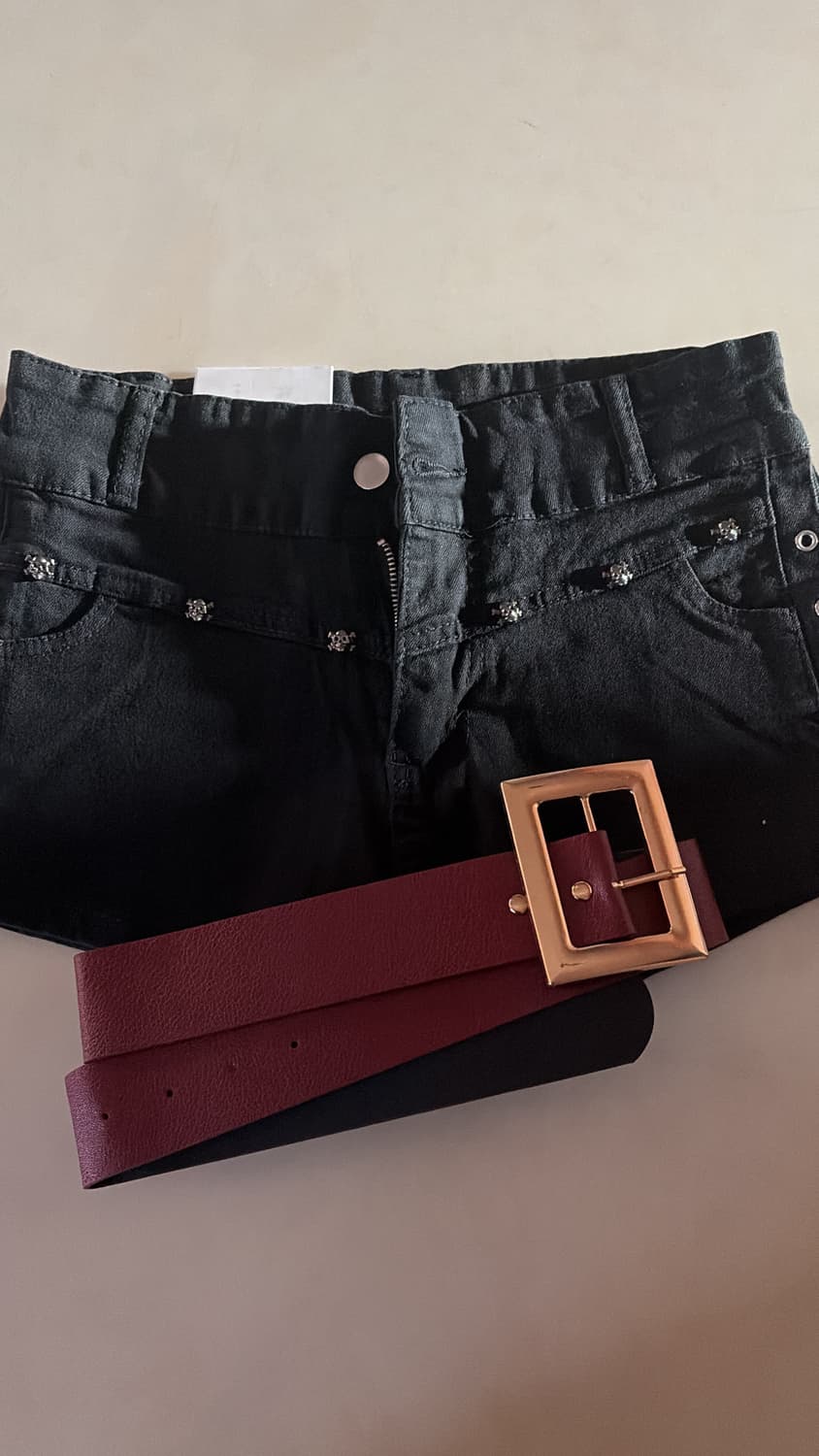 해골 디테일 숏 팬츠 + RED BELT SET 상품이미지1