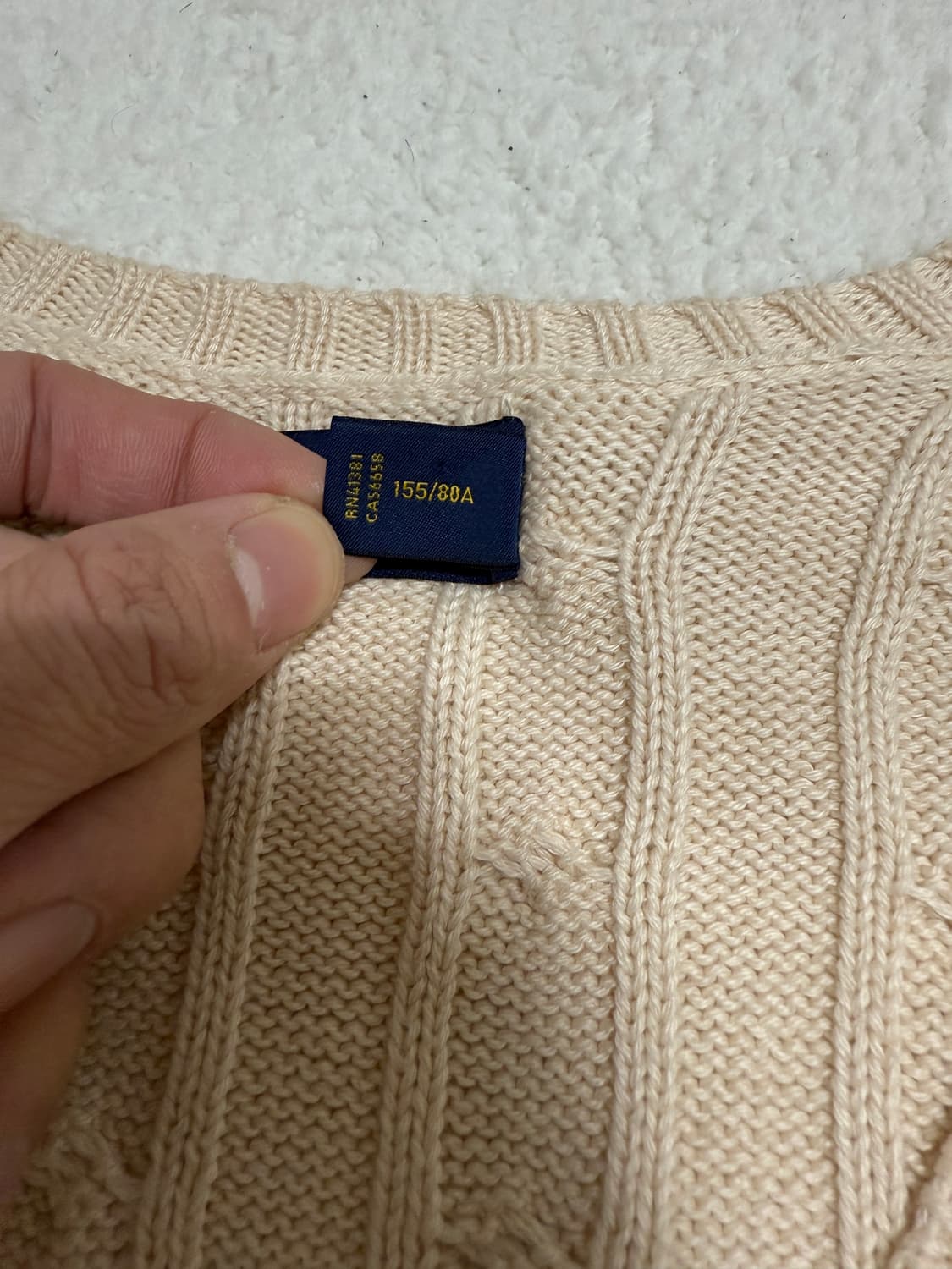 폴로 랄프로렌 브이넥 케이블 니트 아이보리 상품이미지5