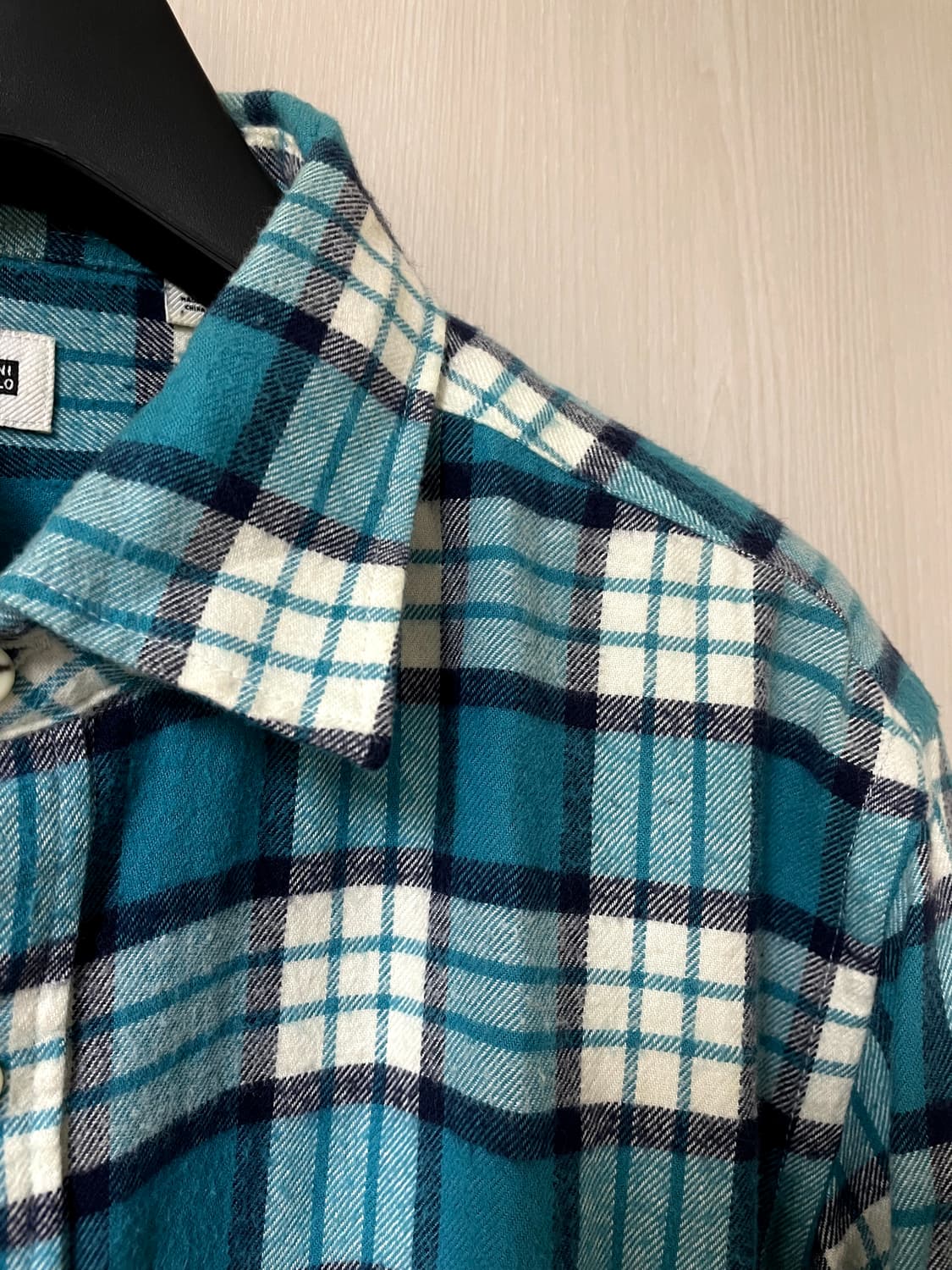 유니클로/ 플란넬 체크 셔츠 터콰이즈 그린/ L 상품이미지3