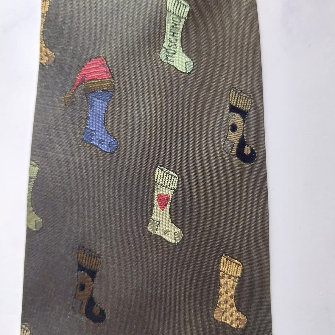 모스키노 실크 브라운 양말 패턴 넥타이 9.4cm B등급 K1996 상품이미지10