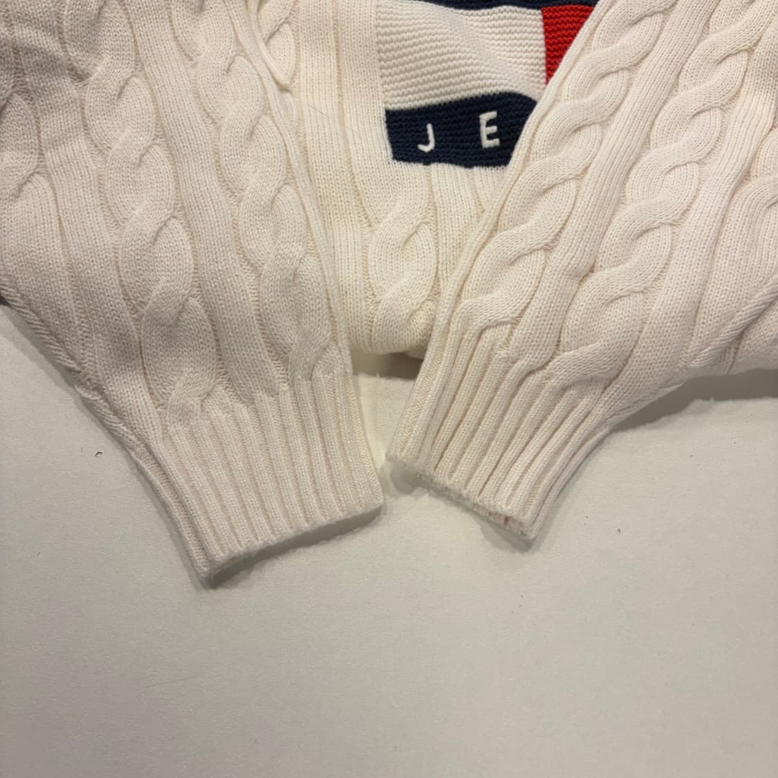 [M] 타미진스 빅로고 아이보리 화이트 케이블 니트 후드티 D804 상품이미지6