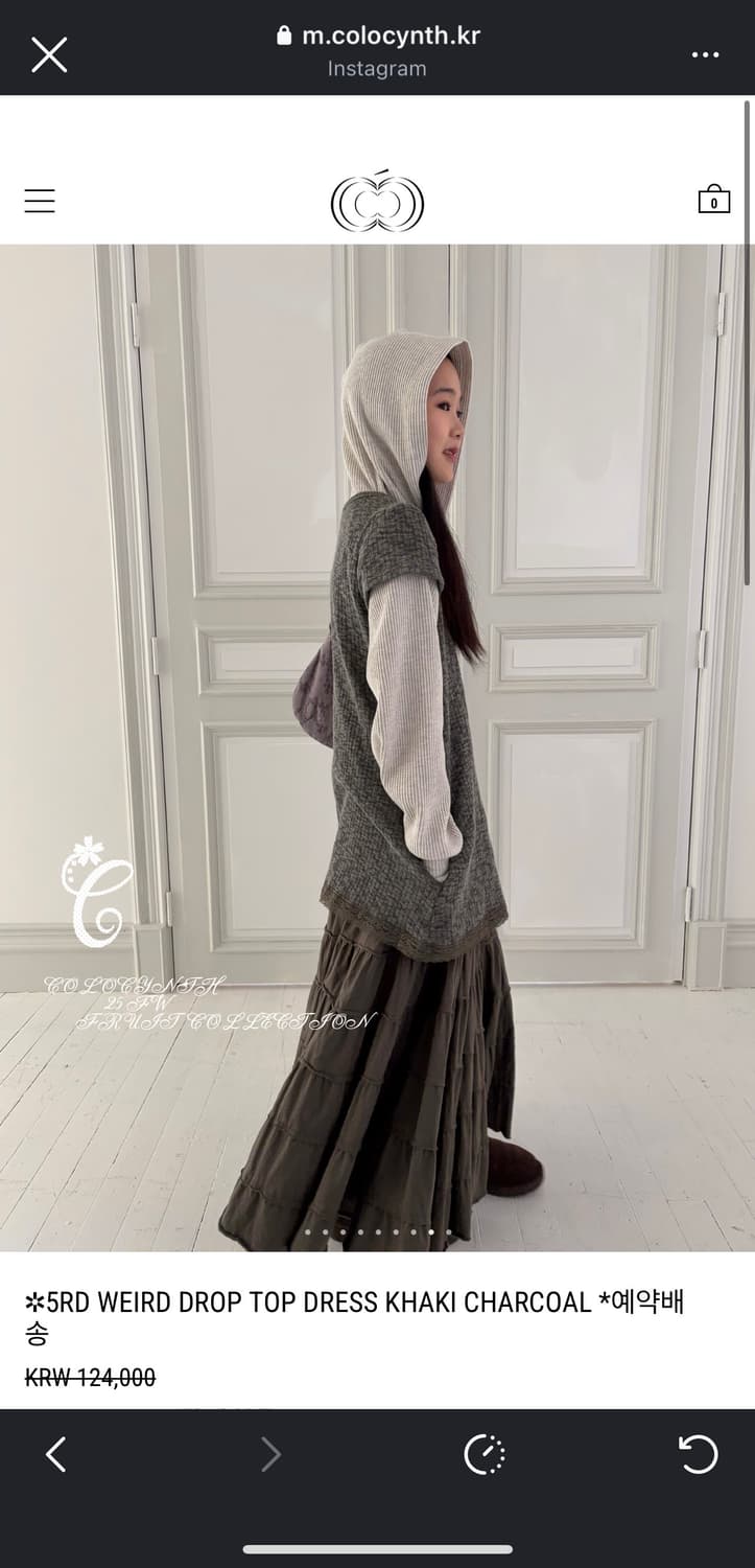 콜로신스 WEIRD DROP TOP DRESS 카키 차콜 레이어드 드레스 상품이미지2