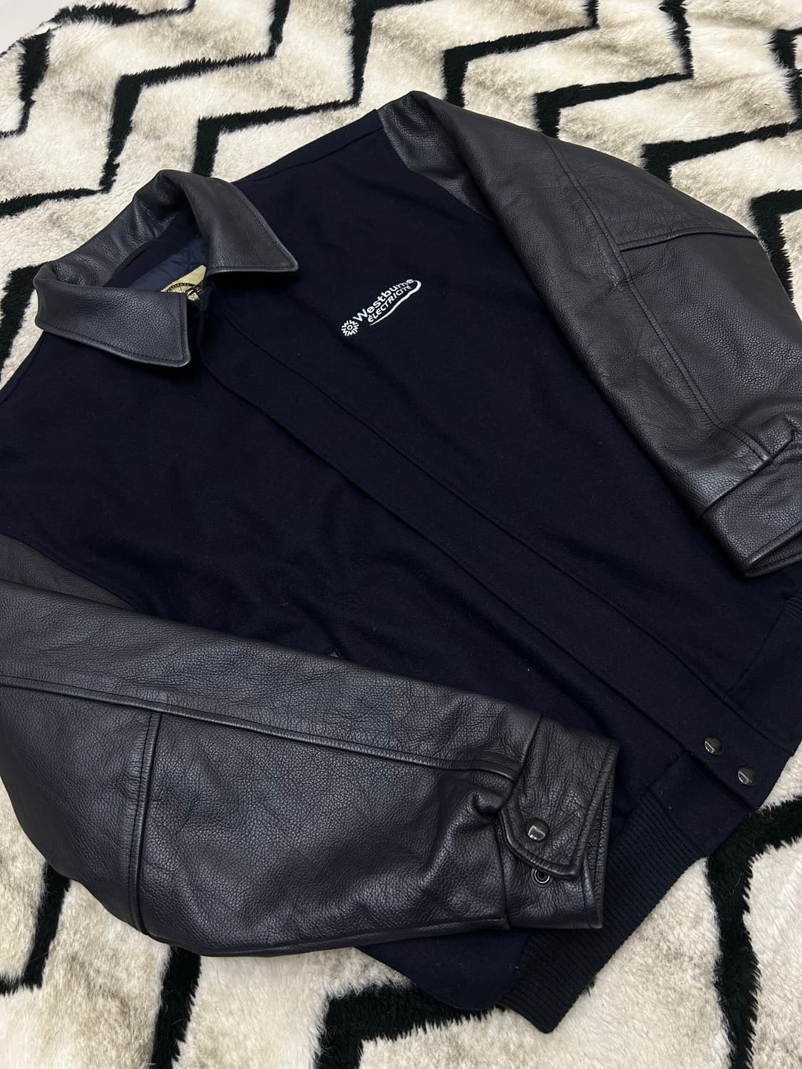 [실측2XL]North end 울 레더 바시티/네이비블랙 상품이미지2