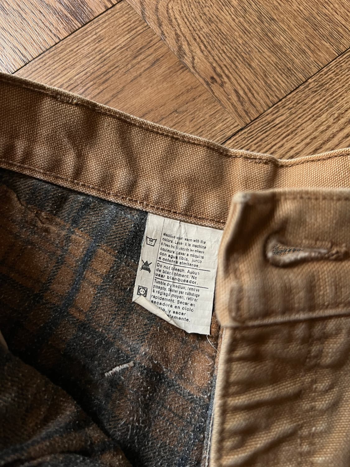 [33]칼하트 USA 체크 라이닝 브라운 싱글니 카펜터 워크 팬츠 상품이미지4