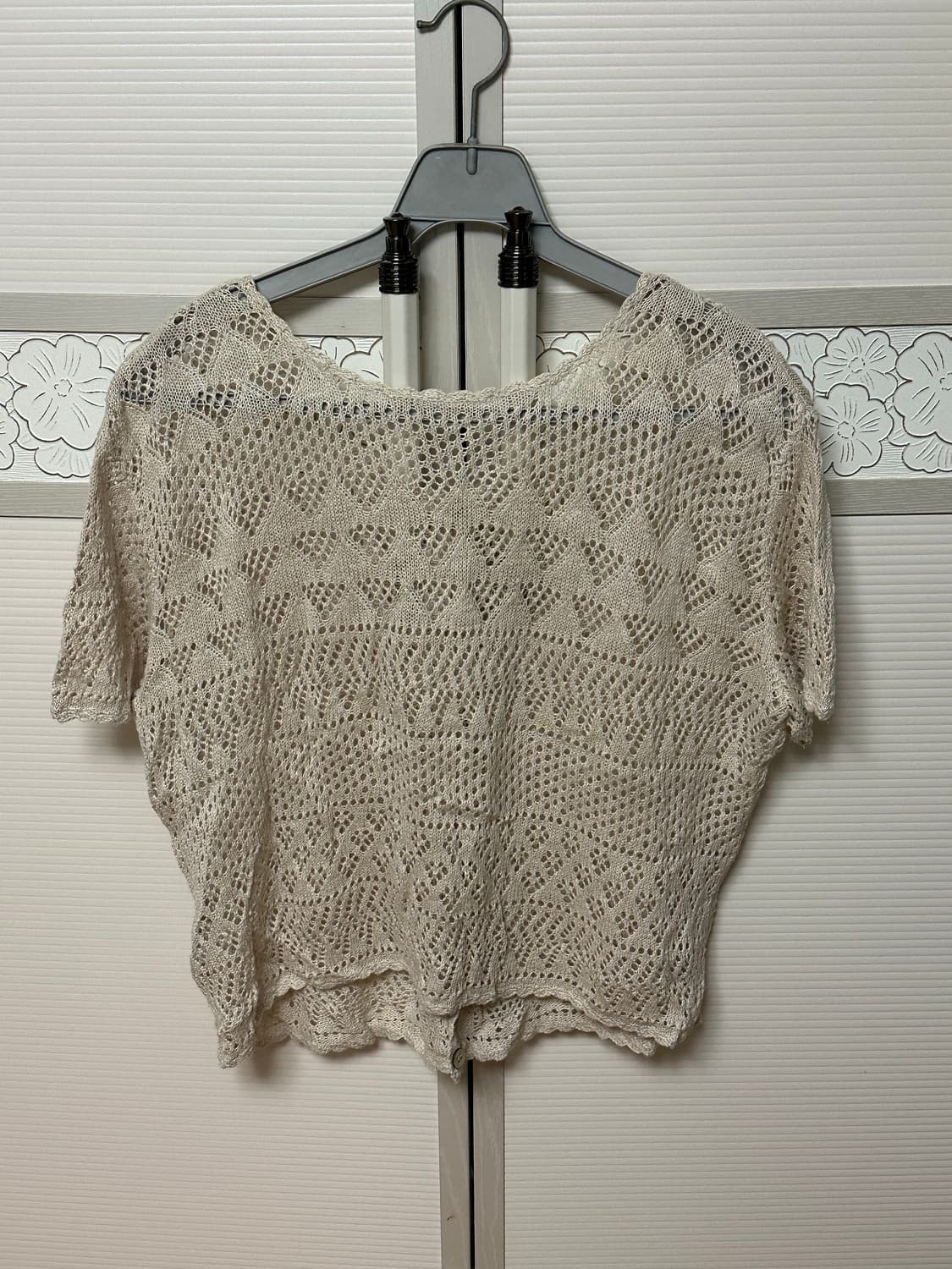 급처(착샷O) 빈티지 베이지 니트 반팔 가디건 모리걸st 상품이미지6