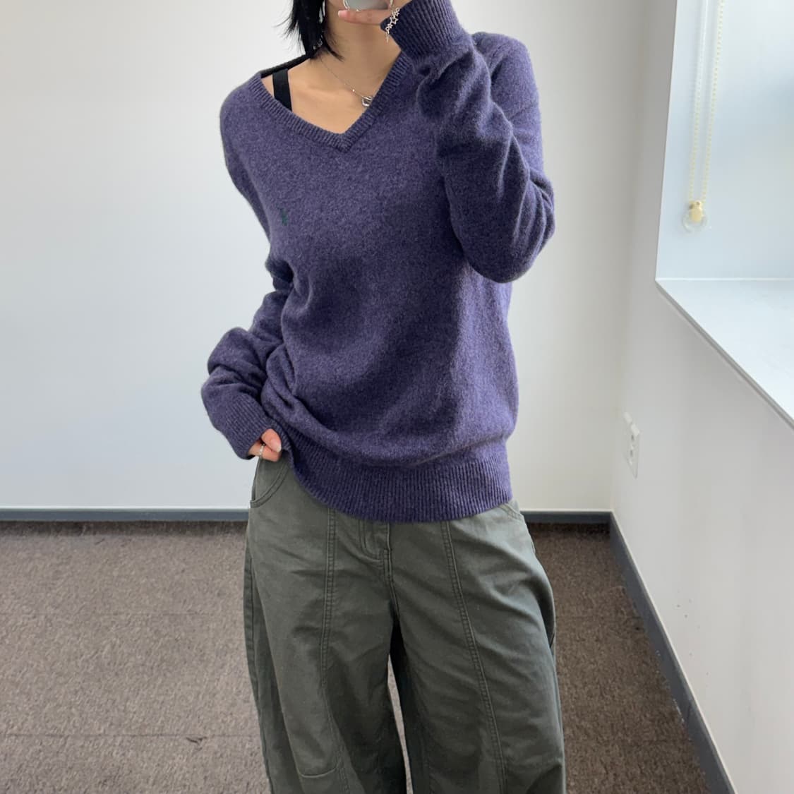 Polo 폴로 그린 포니 퍼플 브이넥 니트 상품이미지1