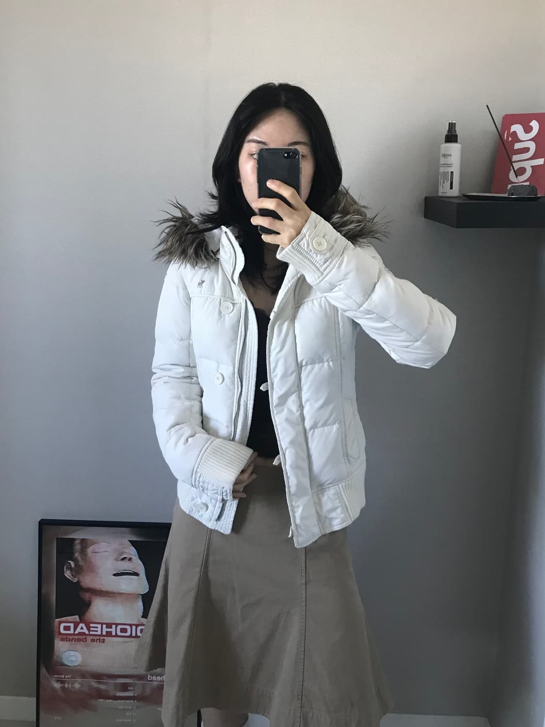 아베크롬비 대장급 화이트 울프죠 봄버 패딩 자켓 상품이미지4