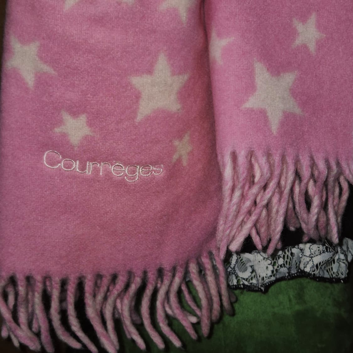 90s 꾸레쥬 핑크 스타 앙고라 울 머플러 상품이미지10