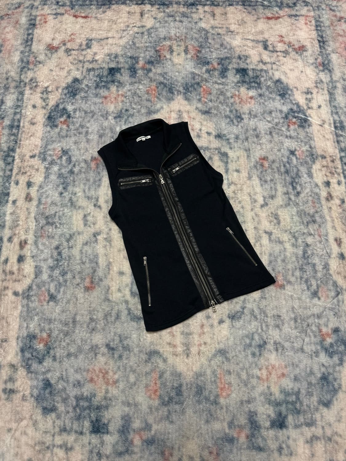 Semantic design 00s leather trimming ves 상품이미지1