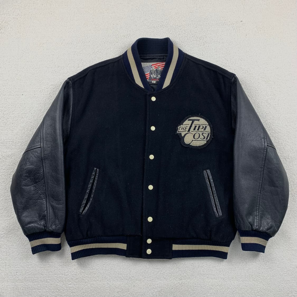 90‘s 티피코시 자수로고 레더암 울 바시티 자켓 상품이미지1