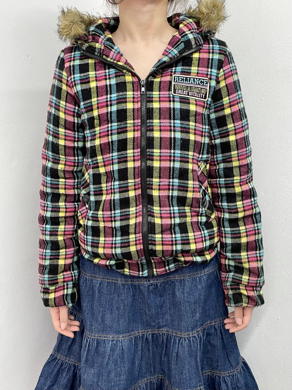 키치 체크 패치 패딩 자켓 상품이미지1