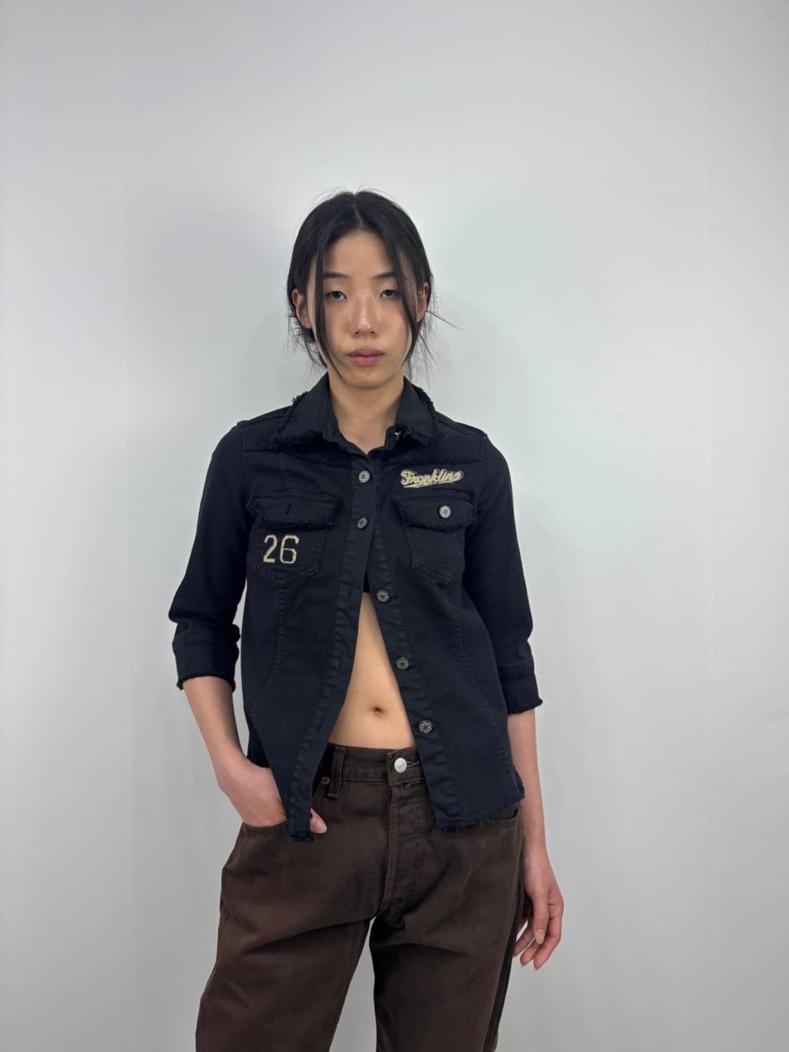 빈티지 레터링 3/4 슬리브 셔츠 상품이미지1