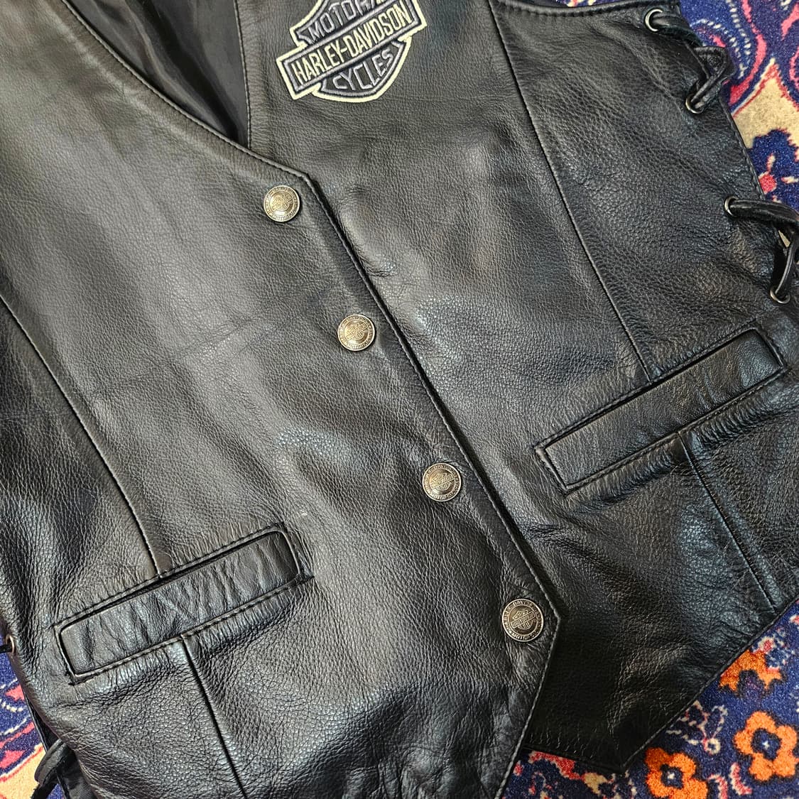 할리데이비슨 90~00’s 소가죽 빅로고 베스트 자켓  상품이미지7