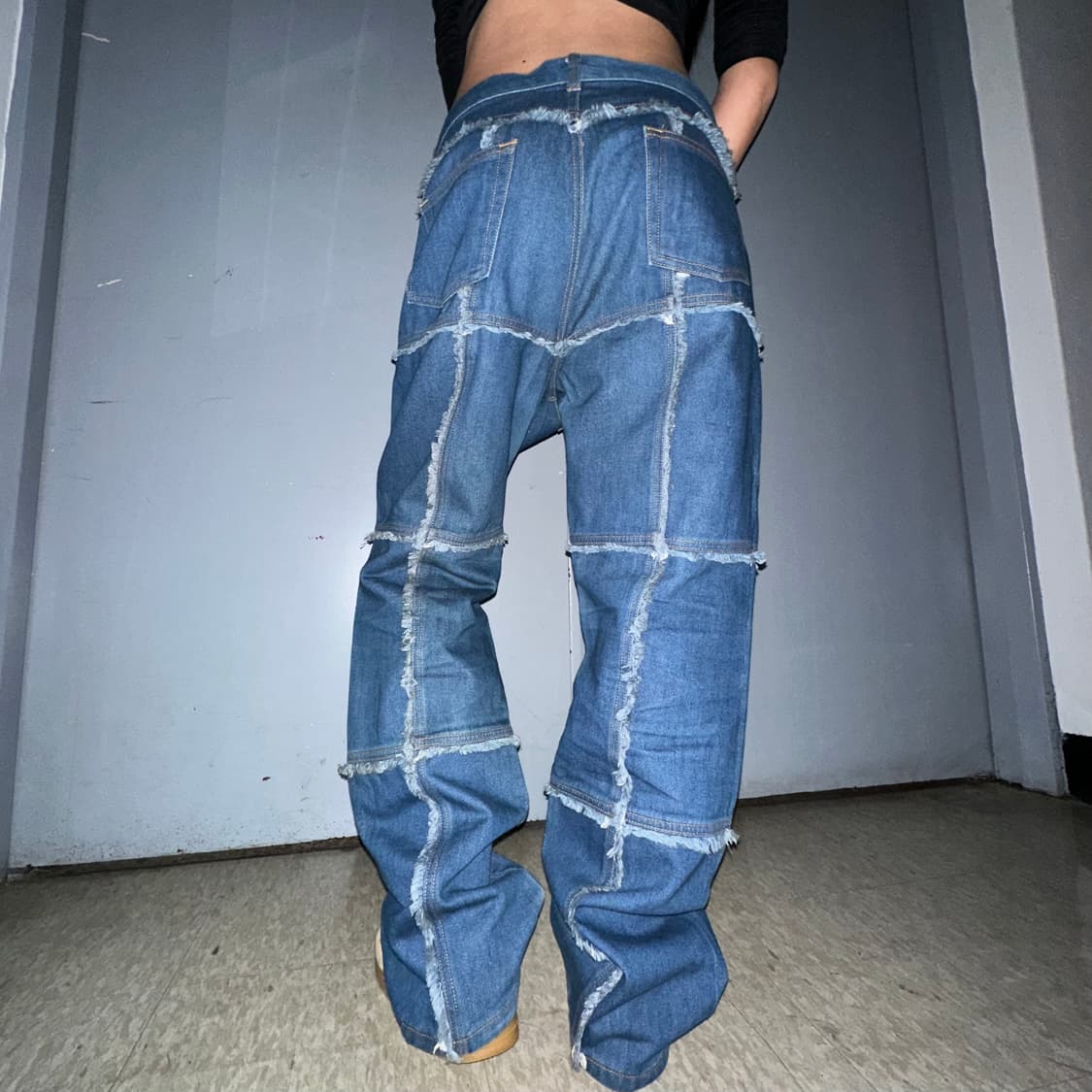 Grid frayed line denim pants 상품이미지3