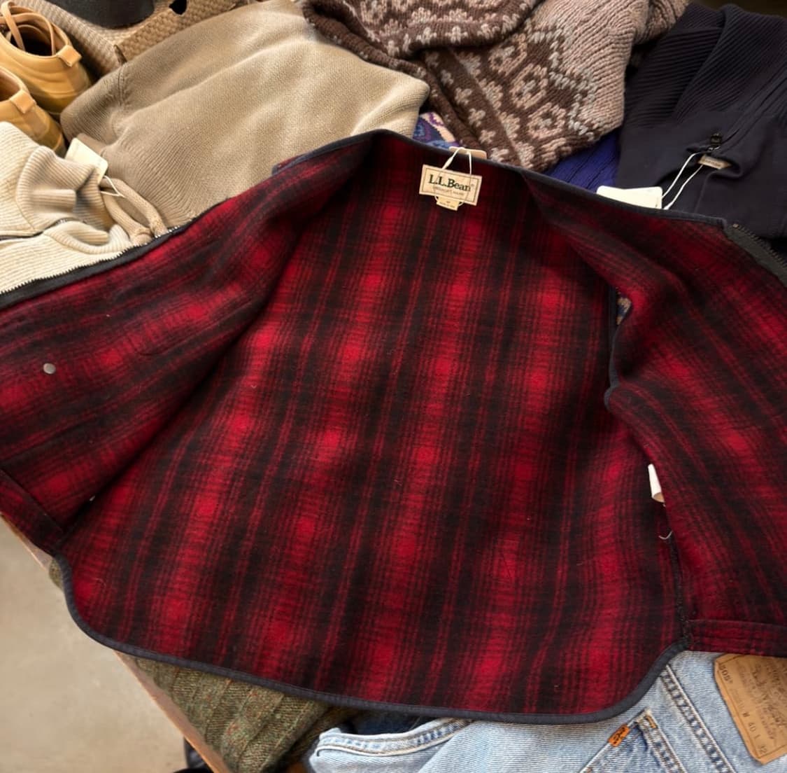 M) 90‘s  엘엘빈 헌팅 울 베스트 조끼 버팔로 체크 상품이미지6