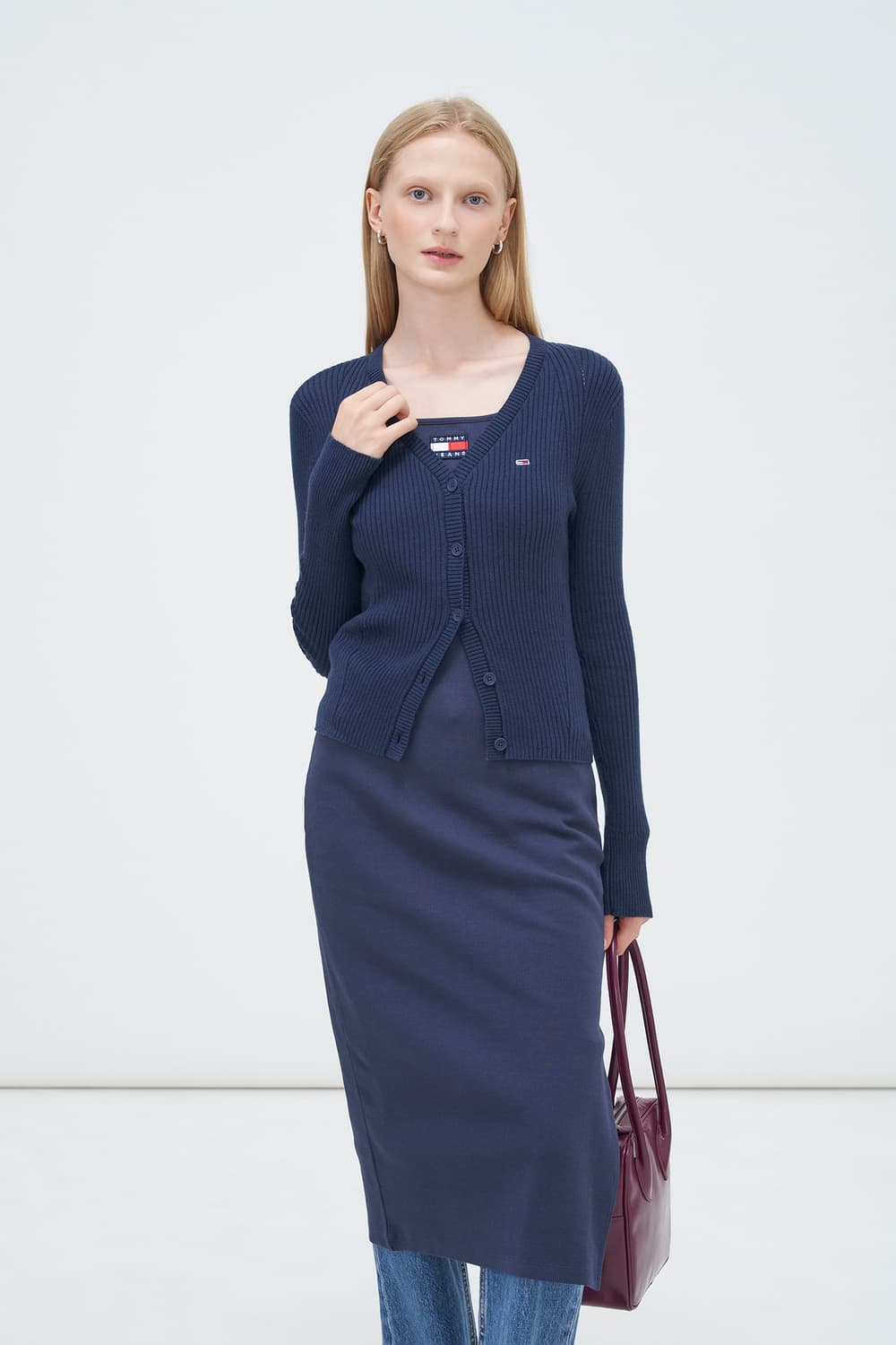 타미진스 베이직 브이넥 가디건 navy XS 상품이미지4