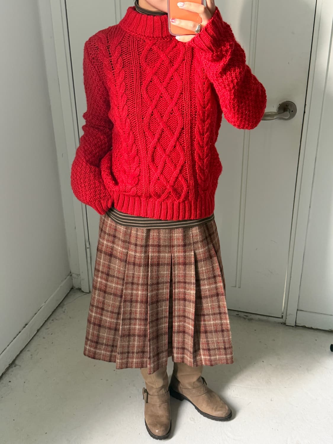 일본빈티지 울30 레드 케이블니트 상품이미지2