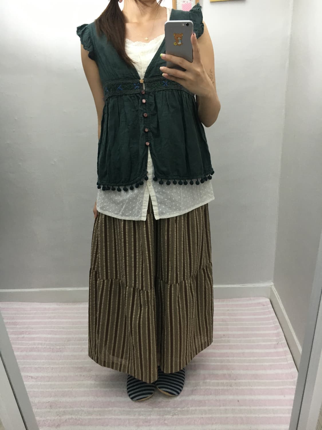 브라운 스트라이프 스커트 상품이미지3