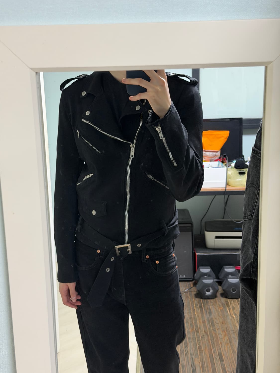 꼼데가르송 블랙 축융 폴리 라이더 자켓 M 상품이미지5