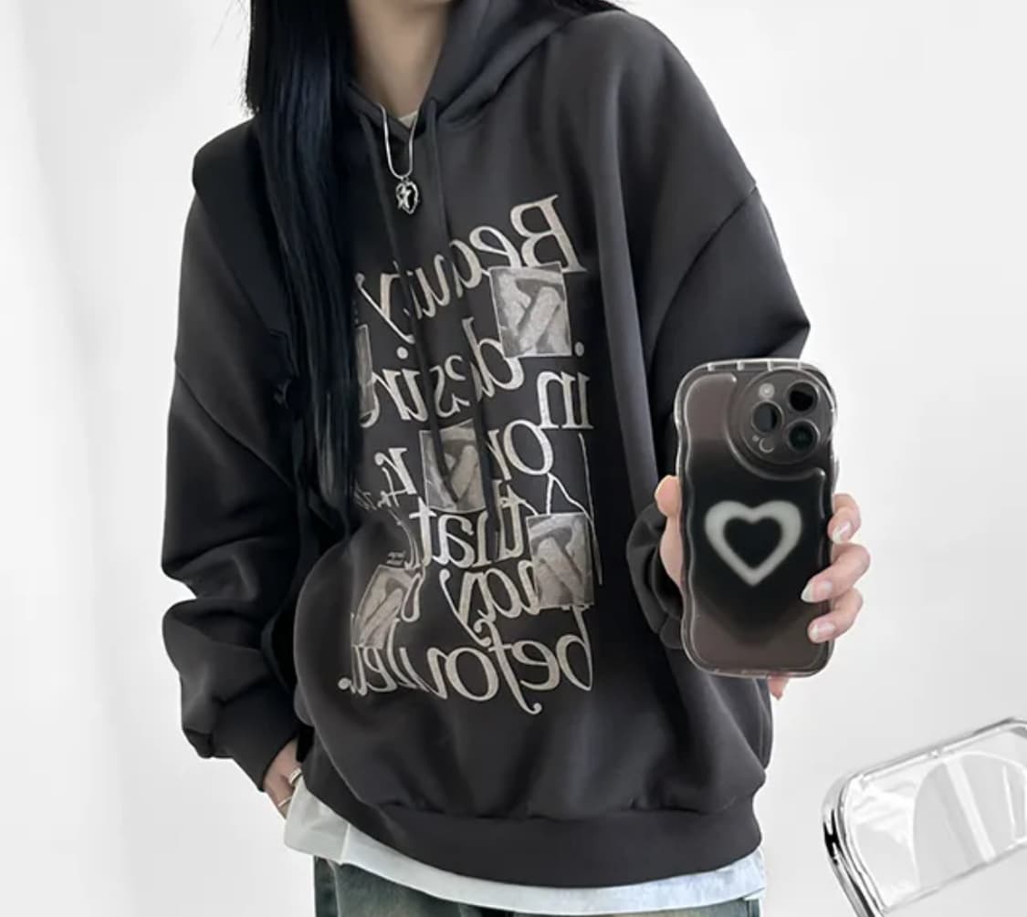 레터링 오버핏 차콜 후드티 44~55 상품이미지1