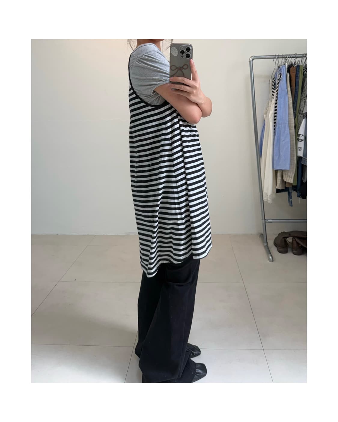 빈티지 스트라이프 슬리브리스 원피스 상품이미지5