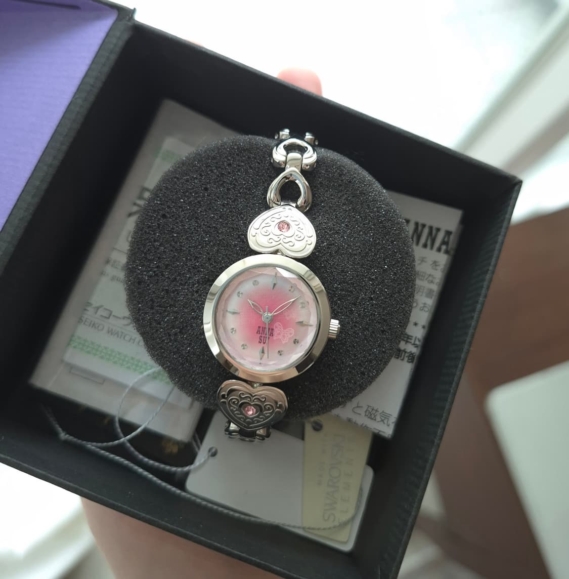 안나수이 빈티지 하트 핑크 큐빅 실버 손목시계 상품이미지2