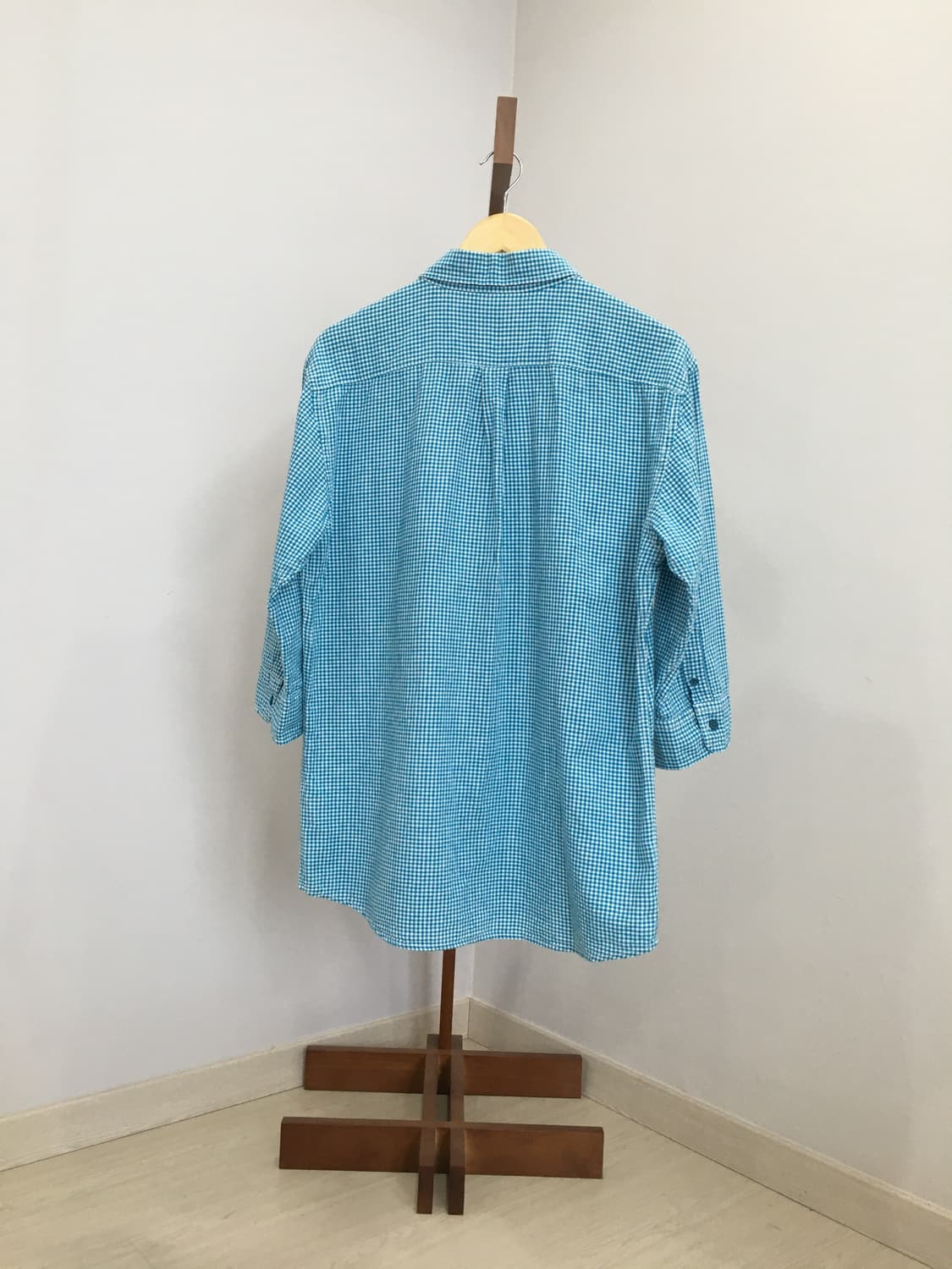 jpn빈티지 하늘체크패턴 7부셔츠 상품이미지2