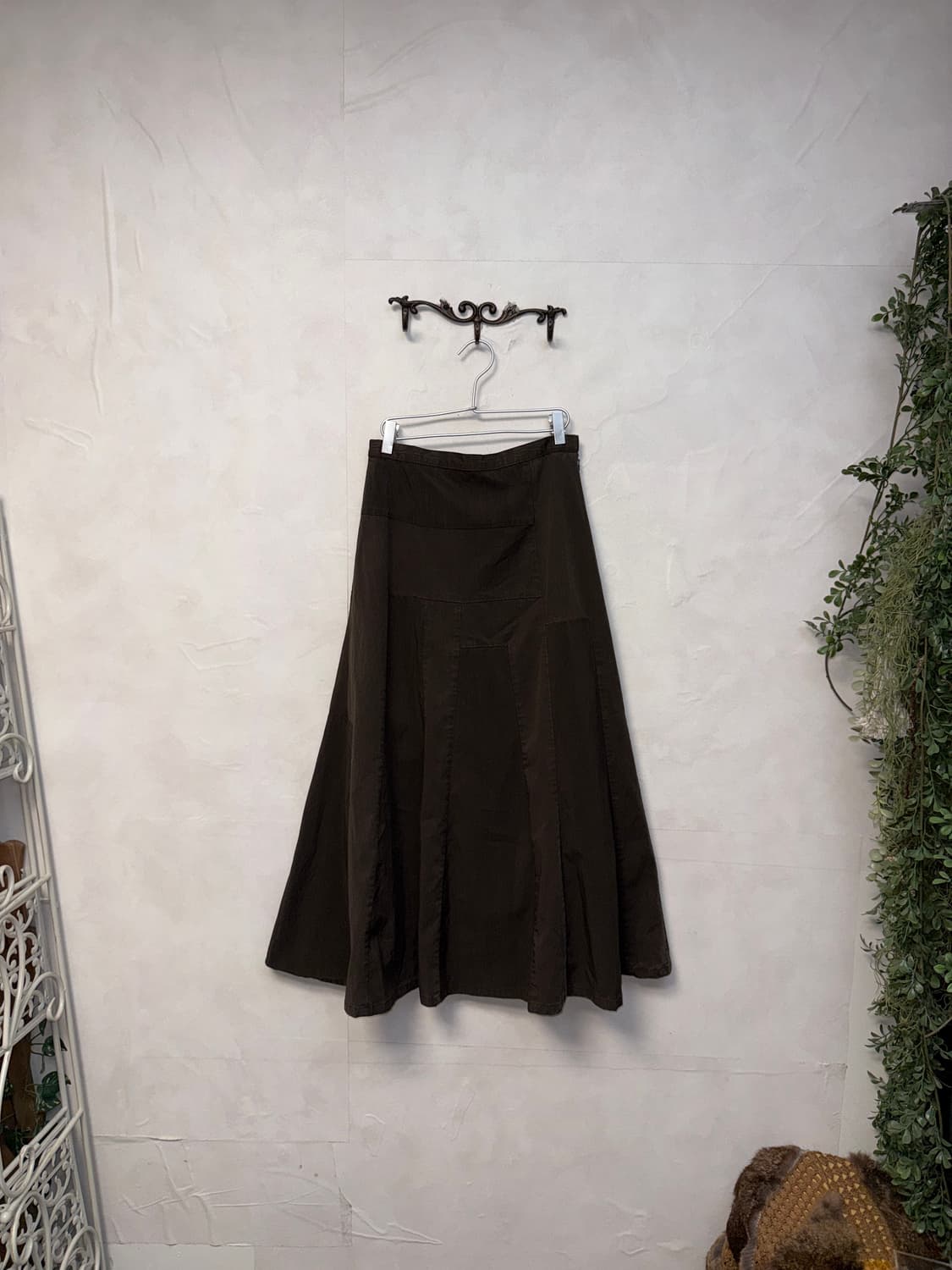 Dark brown patchwork maxi skirt 상품이미지2