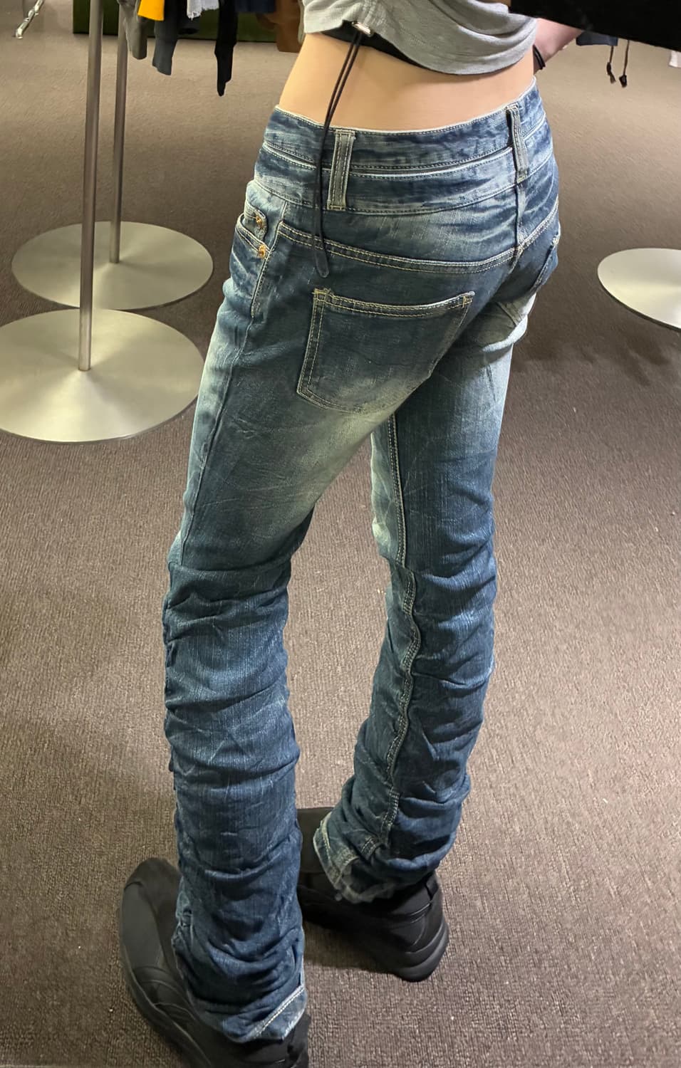 OS)Japanese vintage 여성 셔링 디자인 레이어드 데님팬츠 상품이미지1