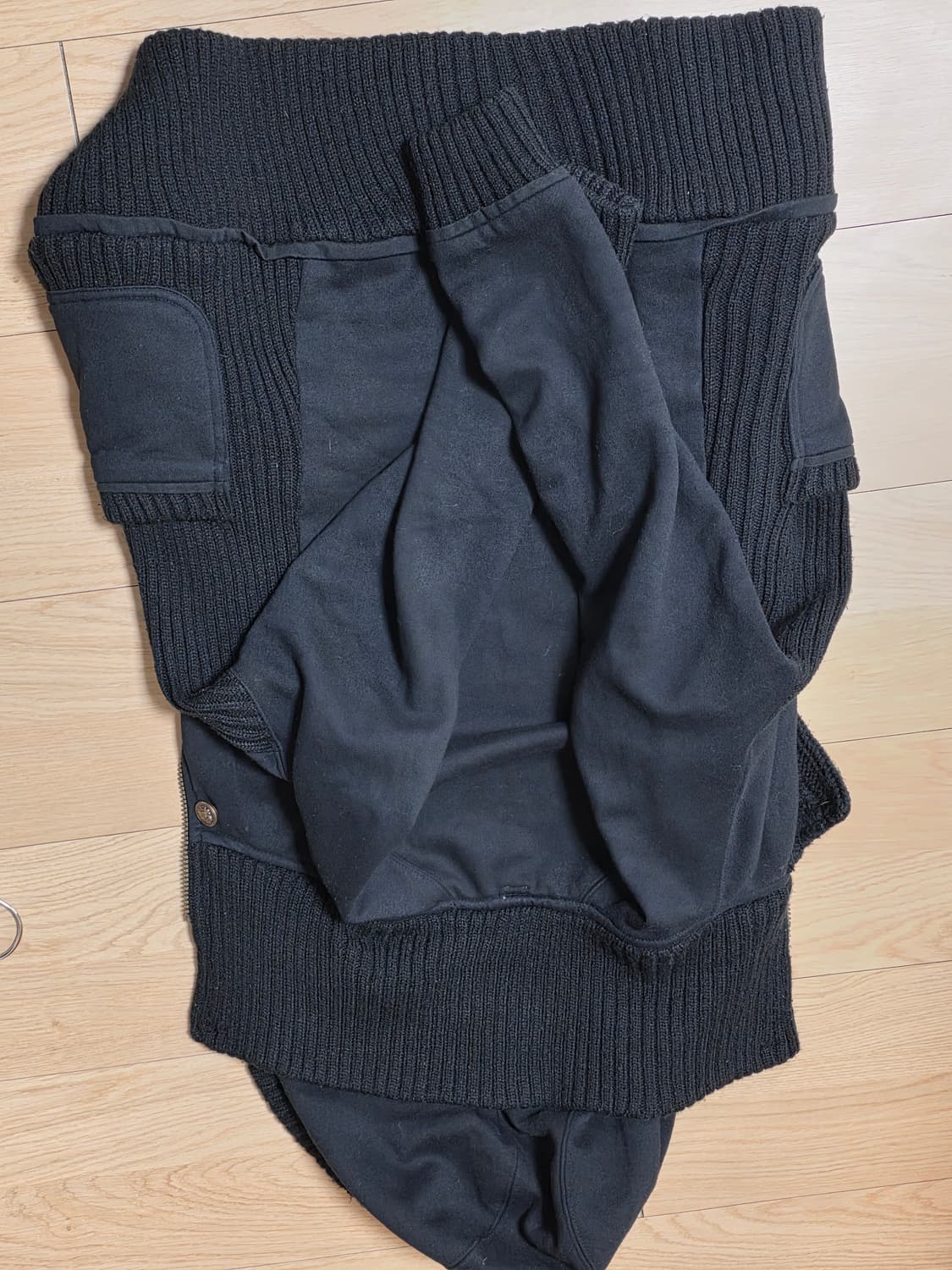 y2k 니트 하이넥 후드집업 블랙 상품이미지4